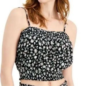 Hippie Rose Smocked Crop Top Juniors' Large black Floral Spaghetti Square Neck